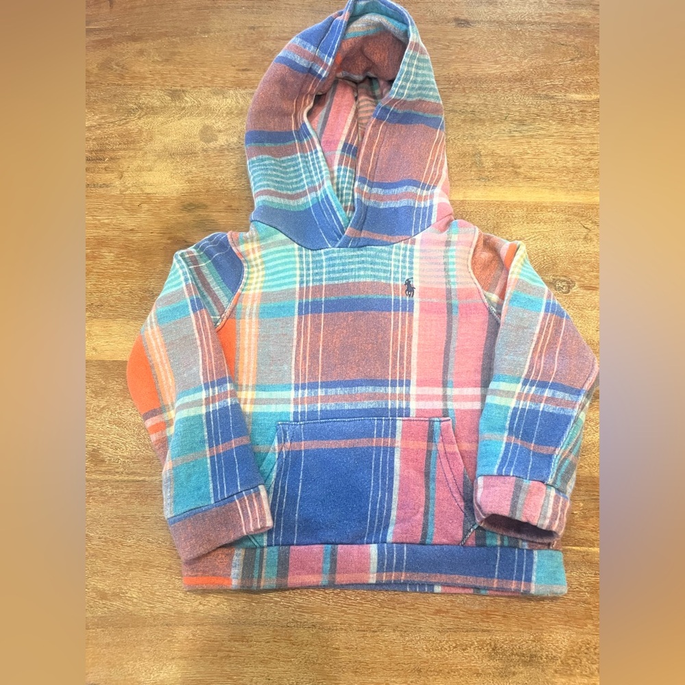 Polo Ralph Lauren Unisex Plaid Blue Pink Hoodie size 3T